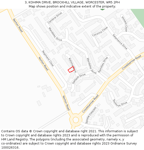 3, KOHIMA DRIVE, BROCKHILL VILLAGE, WORCESTER, WR5 2PH: Location map and indicative extent of plot