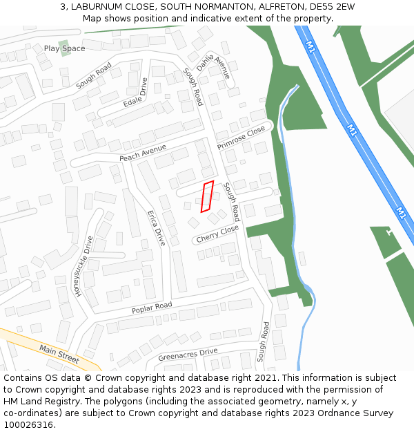 3, LABURNUM CLOSE, SOUTH NORMANTON, ALFRETON, DE55 2EW: Location map and indicative extent of plot