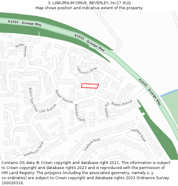 3, LABURNUM DRIVE, BEVERLEY, HU17 9UQ: Location map and indicative extent of plot