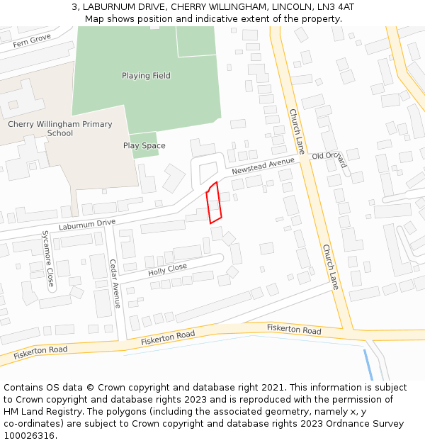 3, LABURNUM DRIVE, CHERRY WILLINGHAM, LINCOLN, LN3 4AT: Location map and indicative extent of plot
