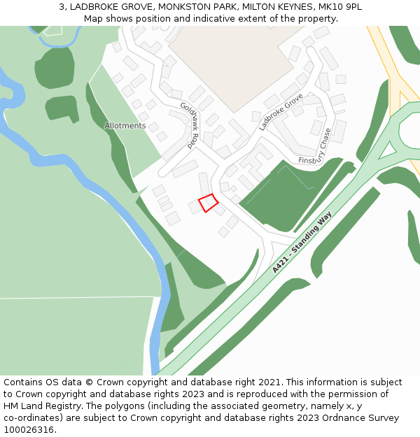 3, LADBROKE GROVE, MONKSTON PARK, MILTON KEYNES, MK10 9PL: Location map and indicative extent of plot