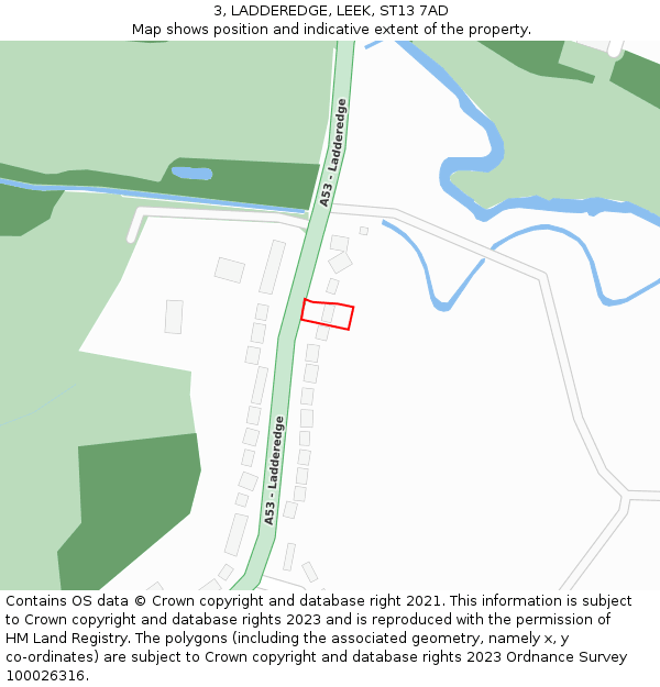 3, LADDEREDGE, LEEK, ST13 7AD: Location map and indicative extent of plot