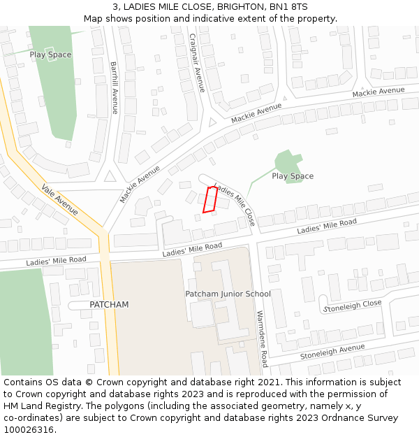 3, LADIES MILE CLOSE, BRIGHTON, BN1 8TS: Location map and indicative extent of plot