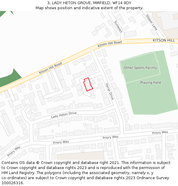 3, LADY HETON GROVE, MIRFIELD, WF14 9DY: Location map and indicative extent of plot