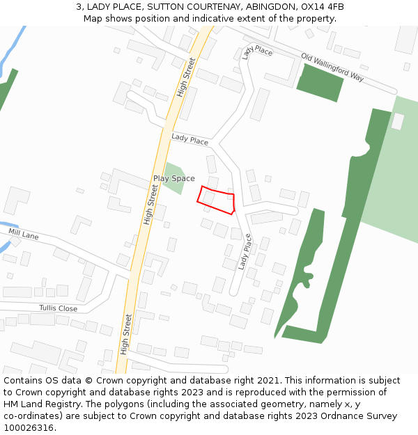 3, LADY PLACE, SUTTON COURTENAY, ABINGDON, OX14 4FB: Location map and indicative extent of plot