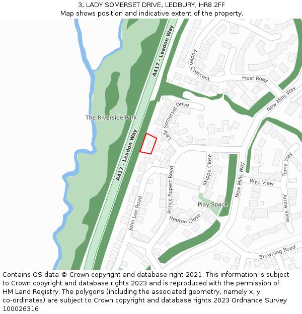 3, LADY SOMERSET DRIVE, LEDBURY, HR8 2FF: Location map and indicative extent of plot