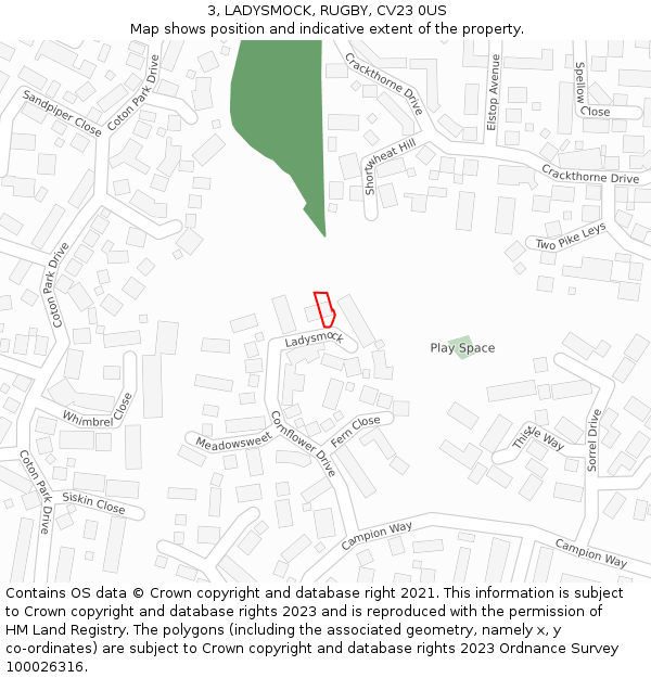 3, LADYSMOCK, RUGBY, CV23 0US: Location map and indicative extent of plot