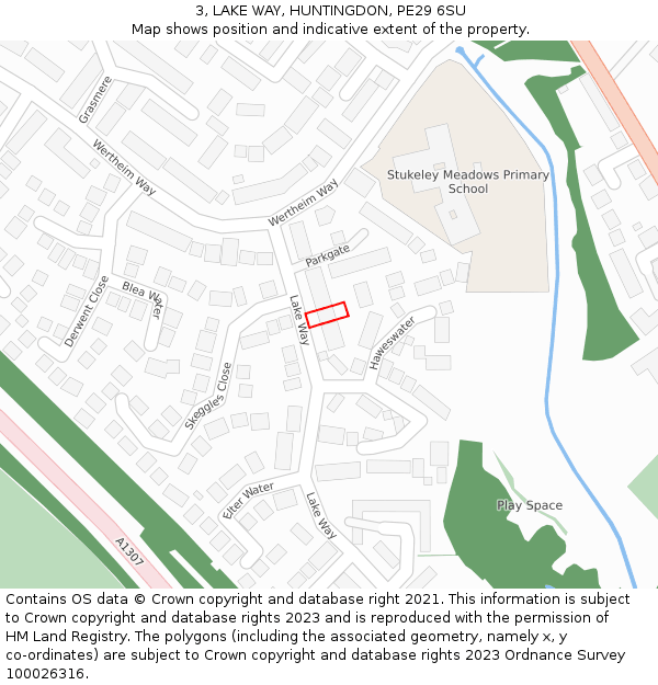 3, LAKE WAY, HUNTINGDON, PE29 6SU: Location map and indicative extent of plot