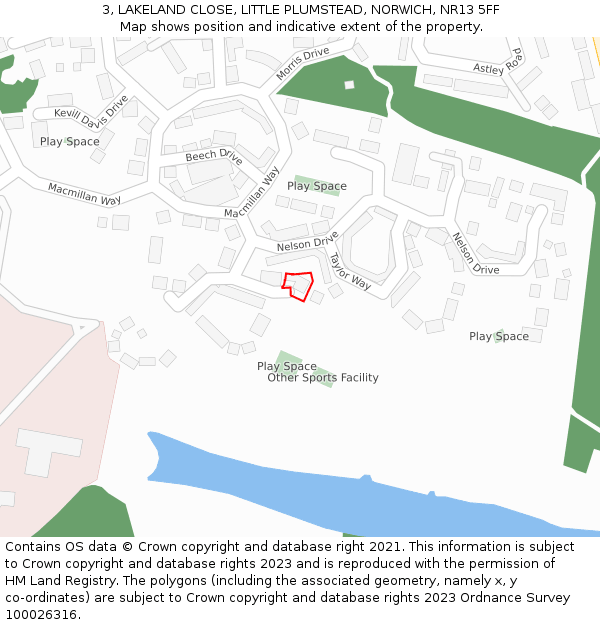 3, LAKELAND CLOSE, LITTLE PLUMSTEAD, NORWICH, NR13 5FF: Location map and indicative extent of plot