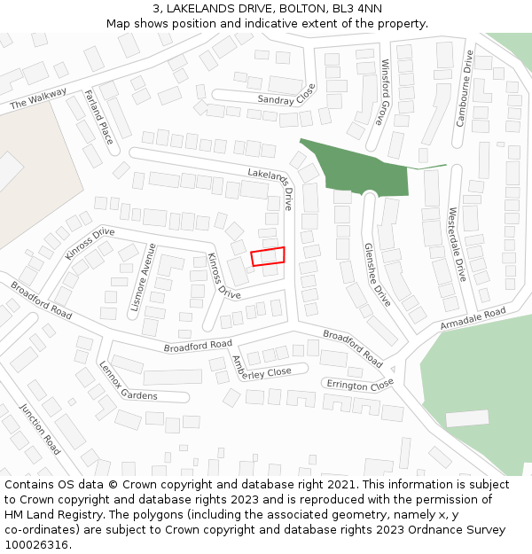 3, LAKELANDS DRIVE, BOLTON, BL3 4NN: Location map and indicative extent of plot