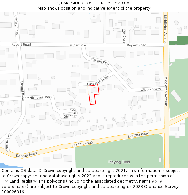 3, LAKESIDE CLOSE, ILKLEY, LS29 0AG: Location map and indicative extent of plot