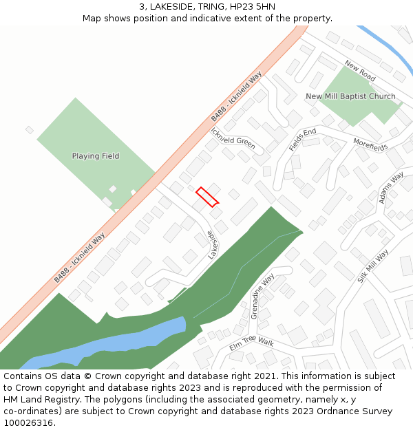 3, LAKESIDE, TRING, HP23 5HN: Location map and indicative extent of plot