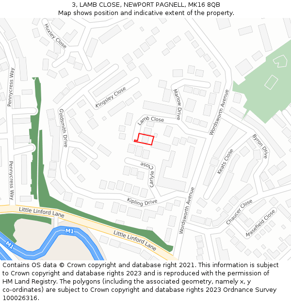 3, LAMB CLOSE, NEWPORT PAGNELL, MK16 8QB: Location map and indicative extent of plot