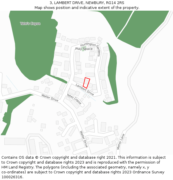 3, LAMBERT DRIVE, NEWBURY, RG14 2RS: Location map and indicative extent of plot