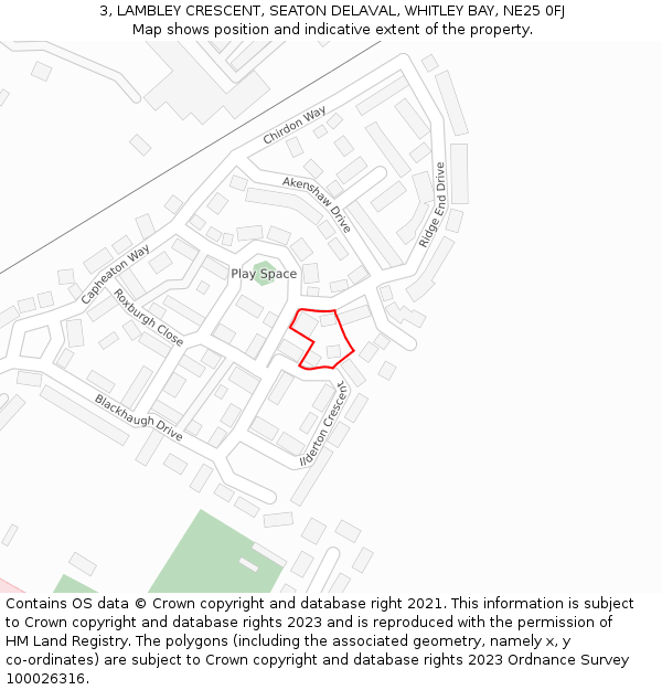 3, LAMBLEY CRESCENT, SEATON DELAVAL, WHITLEY BAY, NE25 0FJ: Location map and indicative extent of plot