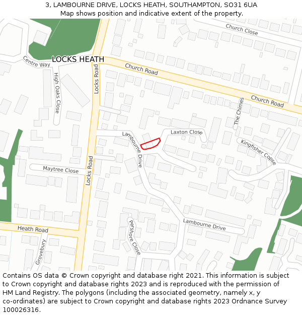 3, LAMBOURNE DRIVE, LOCKS HEATH, SOUTHAMPTON, SO31 6UA: Location map and indicative extent of plot