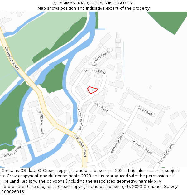 3, LAMMAS ROAD, GODALMING, GU7 1YL: Location map and indicative extent of plot