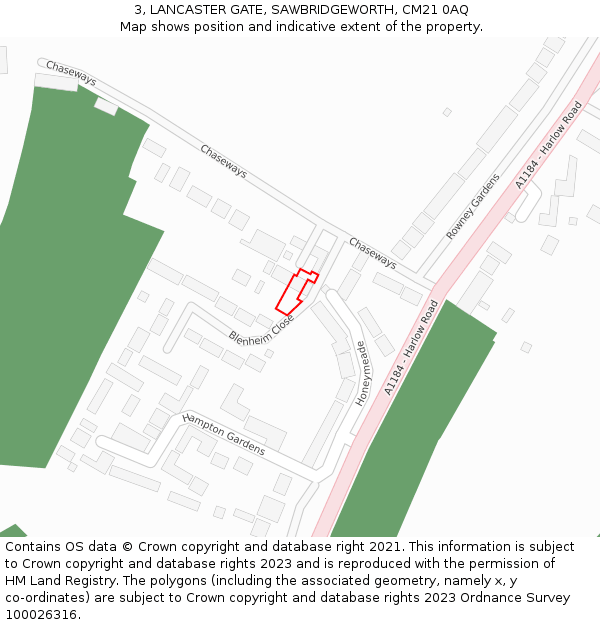 3, LANCASTER GATE, SAWBRIDGEWORTH, CM21 0AQ: Location map and indicative extent of plot