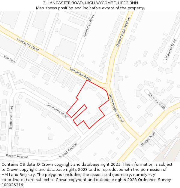 3, LANCASTER ROAD, HIGH WYCOMBE, HP12 3NN: Location map and indicative extent of plot