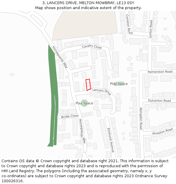 3, LANCERS DRIVE, MELTON MOWBRAY, LE13 0SY: Location map and indicative extent of plot