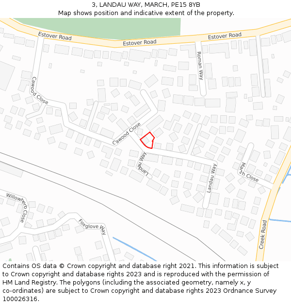 3, LANDAU WAY, MARCH, PE15 8YB: Location map and indicative extent of plot