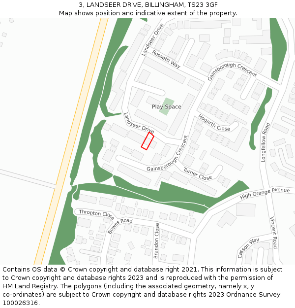 3, LANDSEER DRIVE, BILLINGHAM, TS23 3GF: Location map and indicative extent of plot