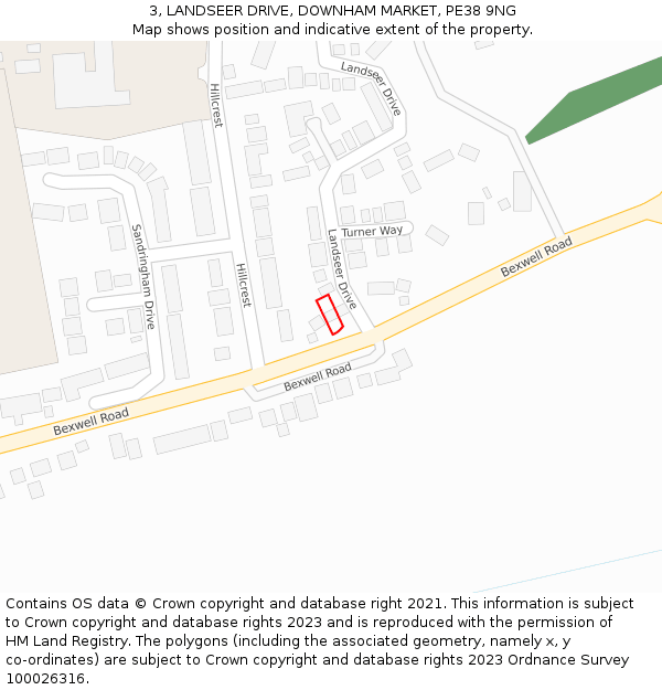 3, LANDSEER DRIVE, DOWNHAM MARKET, PE38 9NG: Location map and indicative extent of plot