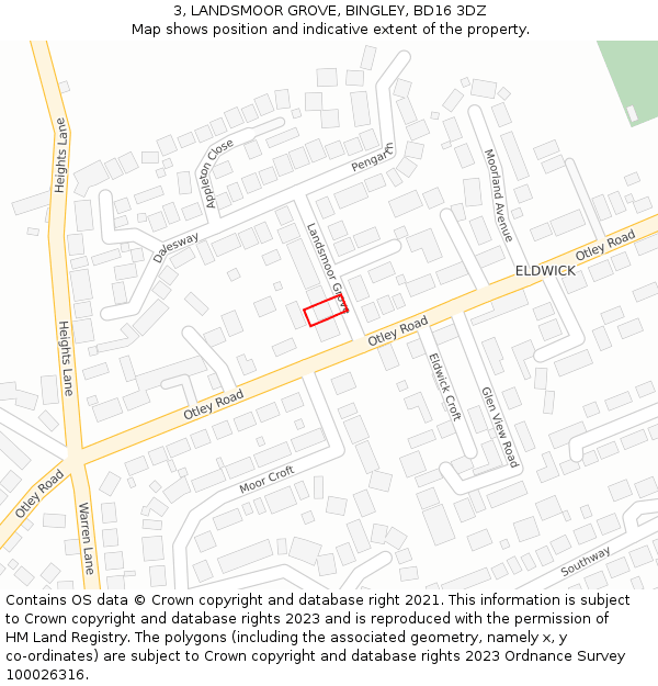 3, LANDSMOOR GROVE, BINGLEY, BD16 3DZ: Location map and indicative extent of plot