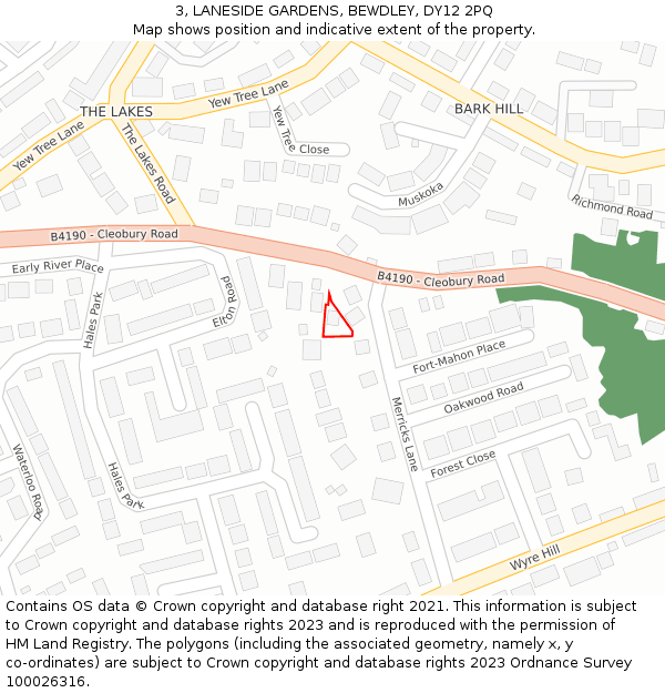 3, LANESIDE GARDENS, BEWDLEY, DY12 2PQ: Location map and indicative extent of plot