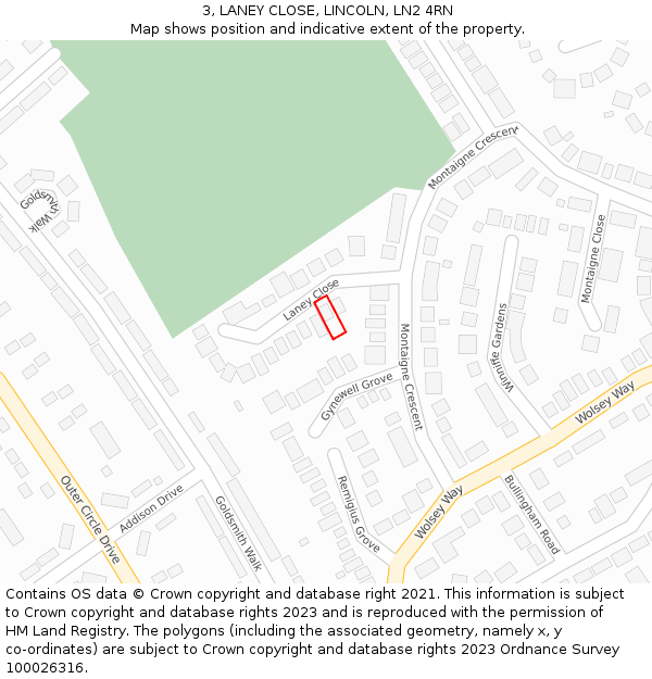 3, LANEY CLOSE, LINCOLN, LN2 4RN: Location map and indicative extent of plot