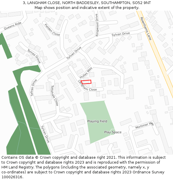 3, LANGHAM CLOSE, NORTH BADDESLEY, SOUTHAMPTON, SO52 9NT: Location map and indicative extent of plot