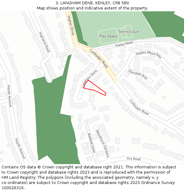 3, LANGHAM DENE, KENLEY, CR8 5BX: Location map and indicative extent of plot