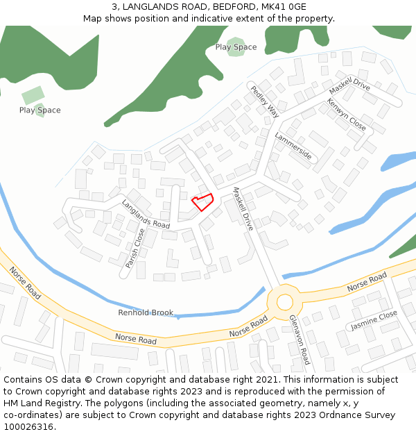 3, LANGLANDS ROAD, BEDFORD, MK41 0GE: Location map and indicative extent of plot