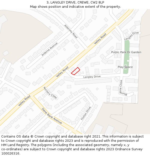 3, LANGLEY DRIVE, CREWE, CW2 8LP: Location map and indicative extent of plot