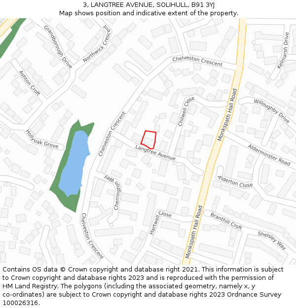 3, LANGTREE AVENUE, SOLIHULL, B91 3YJ: Location map and indicative extent of plot