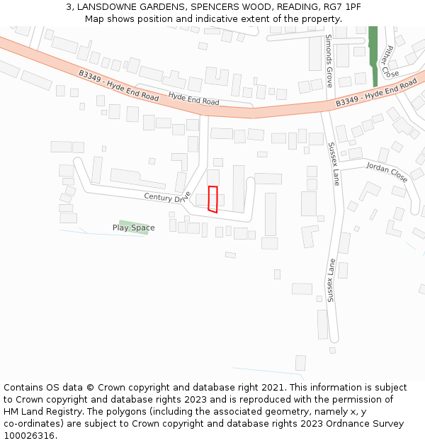 3, LANSDOWNE GARDENS, SPENCERS WOOD, READING, RG7 1PF: Location map and indicative extent of plot