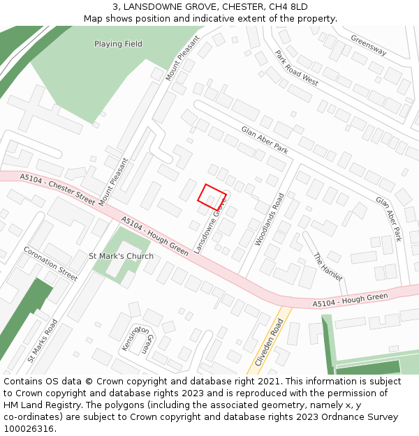 3, LANSDOWNE GROVE, CHESTER, CH4 8LD: Location map and indicative extent of plot