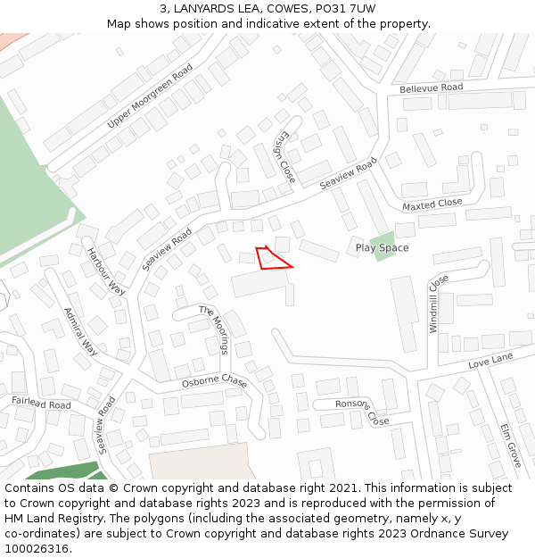 3, LANYARDS LEA, COWES, PO31 7UW: Location map and indicative extent of plot