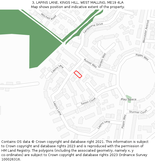 3, LAPINS LANE, KINGS HILL, WEST MALLING, ME19 4LA: Location map and indicative extent of plot