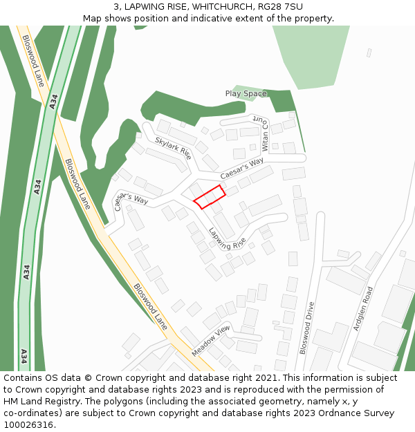 3, LAPWING RISE, WHITCHURCH, RG28 7SU: Location map and indicative extent of plot