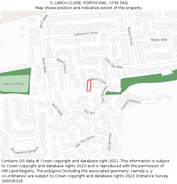 3, LARCH CLOSE, PORTHCAWL, CF36 5AQ: Location map and indicative extent of plot