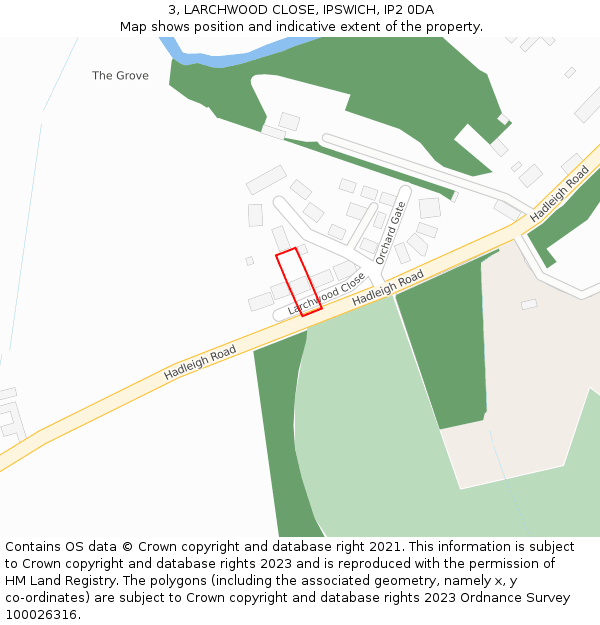 3, LARCHWOOD CLOSE, IPSWICH, IP2 0DA: Location map and indicative extent of plot