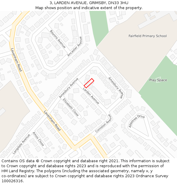 3, LARDEN AVENUE, GRIMSBY, DN33 3HU: Location map and indicative extent of plot