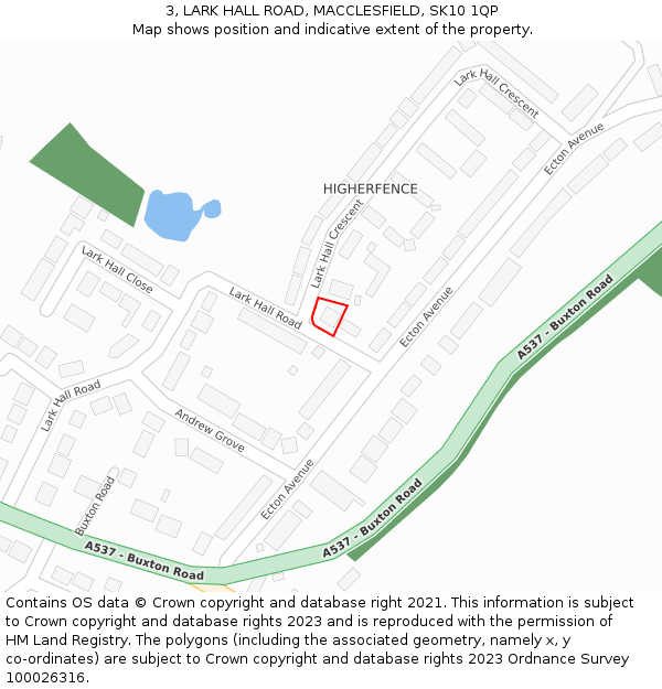 3, LARK HALL ROAD, MACCLESFIELD, SK10 1QP: Location map and indicative extent of plot