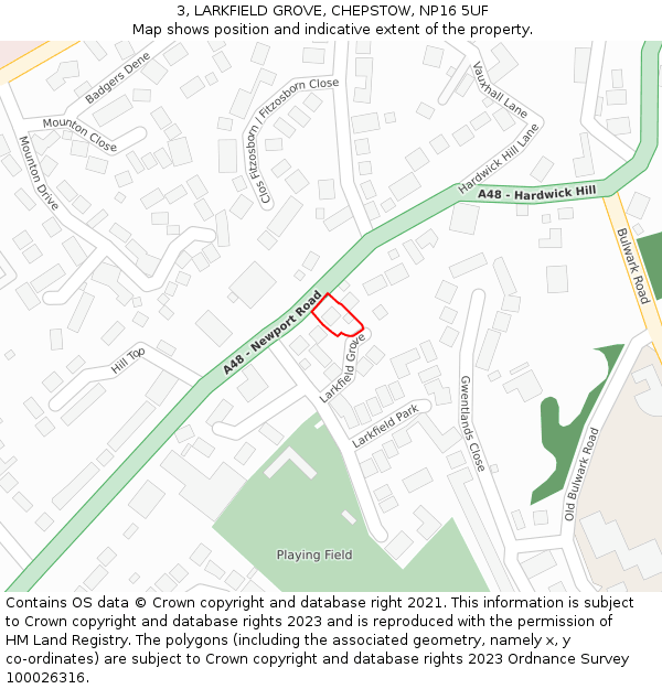 3, LARKFIELD GROVE, CHEPSTOW, NP16 5UF: Location map and indicative extent of plot