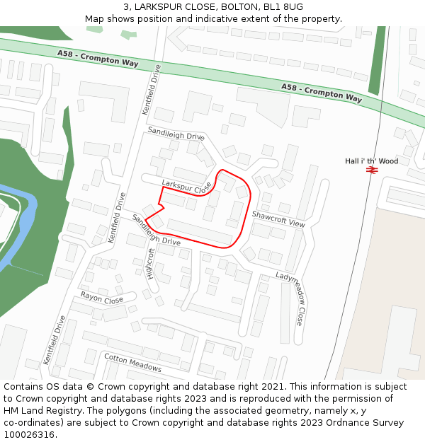 3, LARKSPUR CLOSE, BOLTON, BL1 8UG: Location map and indicative extent of plot
