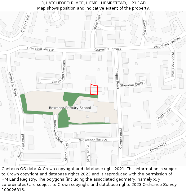 3, LATCHFORD PLACE, HEMEL HEMPSTEAD, HP1 1AB: Location map and indicative extent of plot