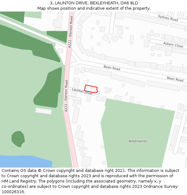 3, LAUNTON DRIVE, BEXLEYHEATH, DA6 8LD: Location map and indicative extent of plot