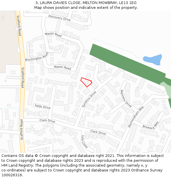 3, LAURA DAVIES CLOSE, MELTON MOWBRAY, LE13 1EG: Location map and indicative extent of plot