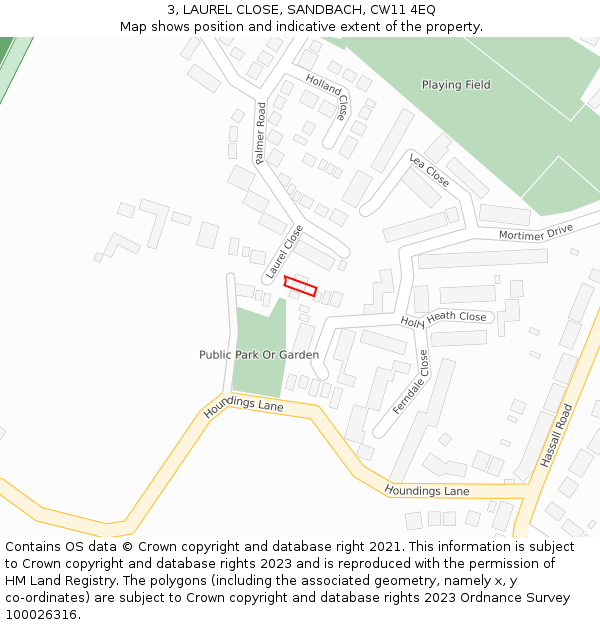 3, LAUREL CLOSE, SANDBACH, CW11 4EQ: Location map and indicative extent of plot